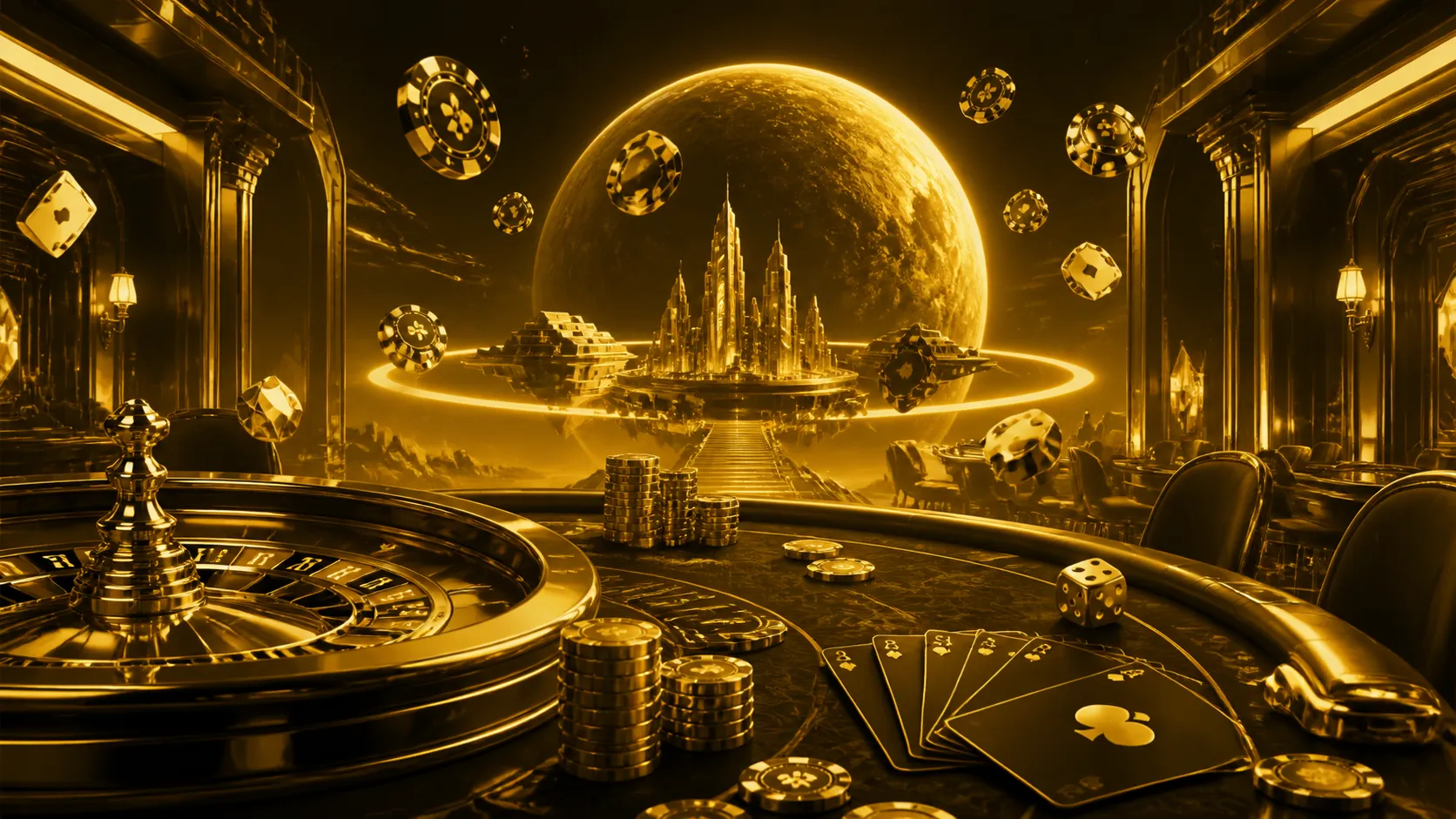 High-end casino-themed banner for Playbaze with vibrant casino items and luxury elements